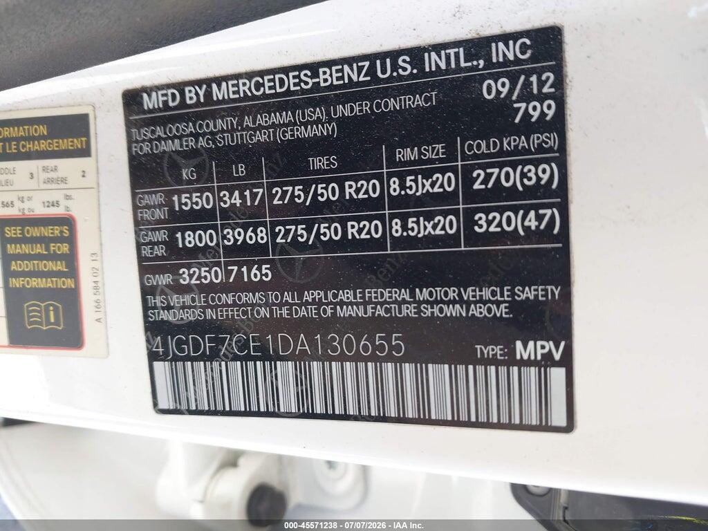 4JGDF7CE1DA130655 2013 MERCEDES-BENZ GL 450 photo no. 9
