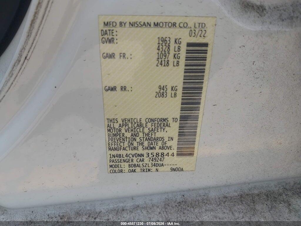 1N4BL4CV0NN358844 2022 NISSAN ALTIMA photo no. 9