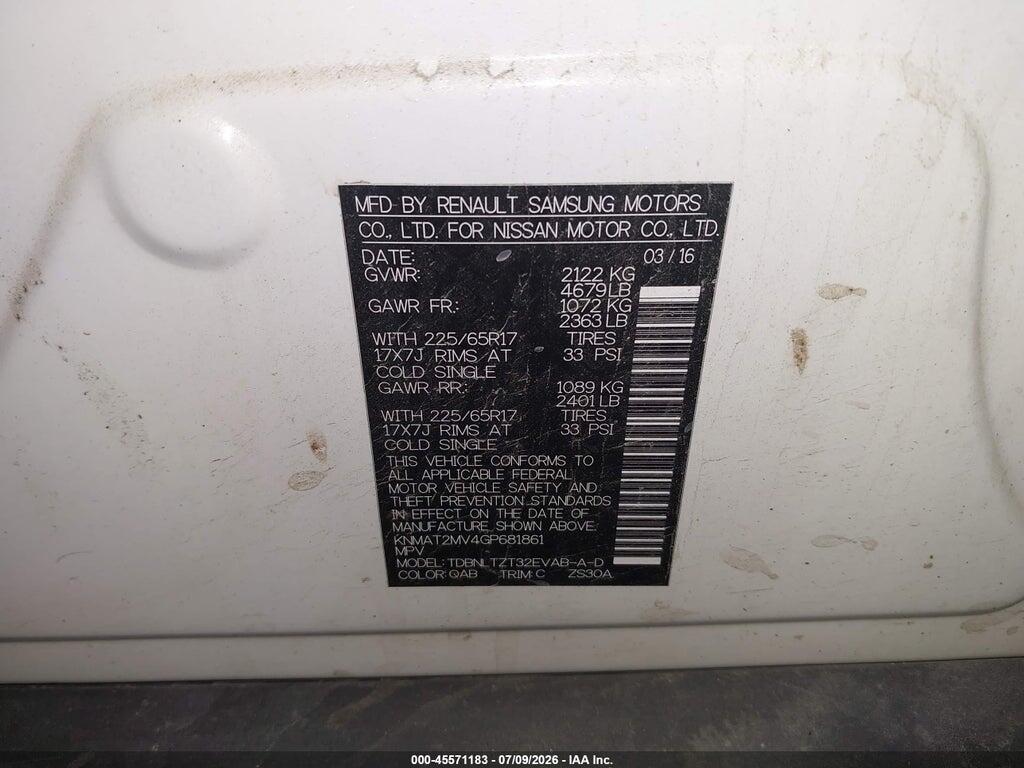 KNMAT2MV4GP681861 2016 NISSAN ROGUE photo no. 9