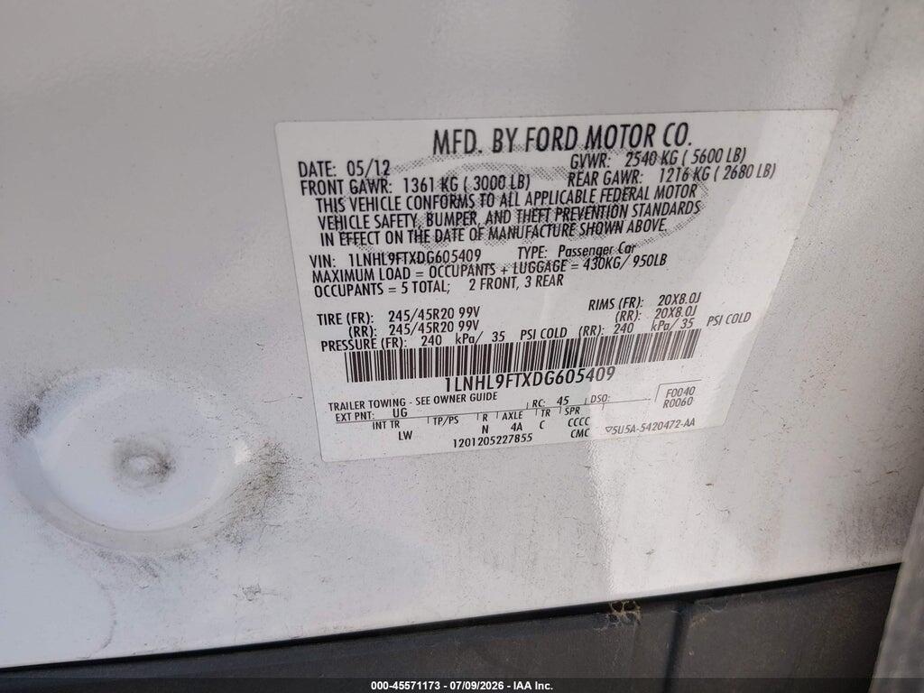 1LNHL9FTXDG605409 2013 LINCOLN MKS photo no. 9