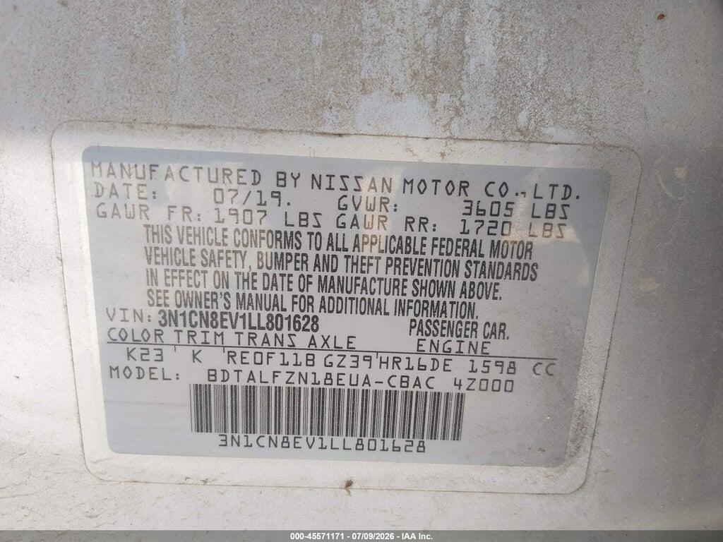 3N1CN8EV1LL801628 2020 NISSAN VERSA photo no. 9