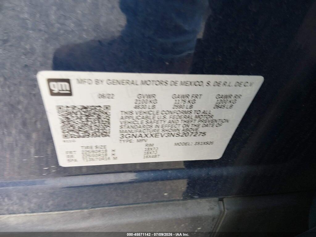 3GNAXXEV3NS207275 2022 CHEVROLET EQUINOX photo no. 9
