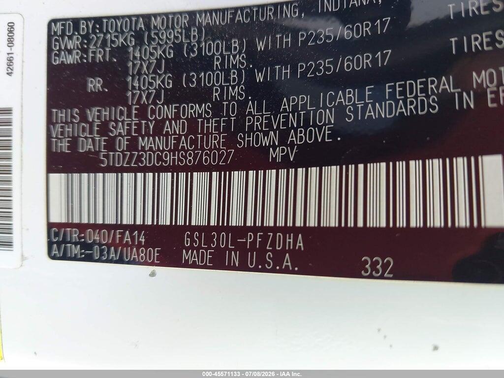 5TDZZ3DC9HS876027 2017 TOYOTA SIENNA photo no. 9