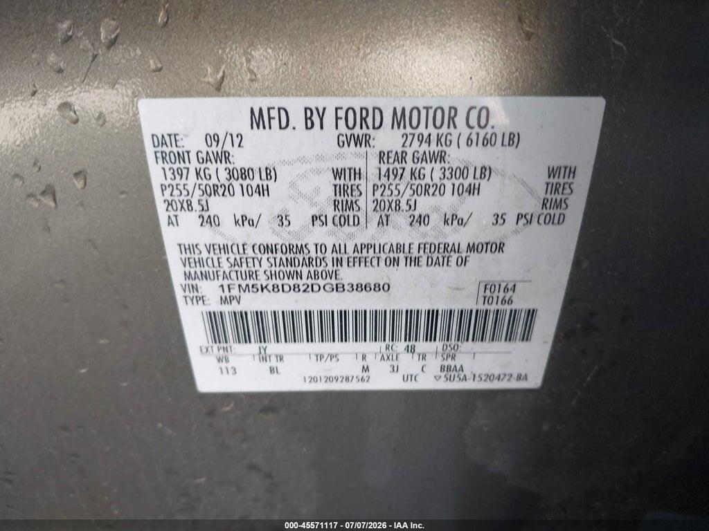 1FM5K8D82DGB38680 2013 FORD EXPLORER photo no. 9
