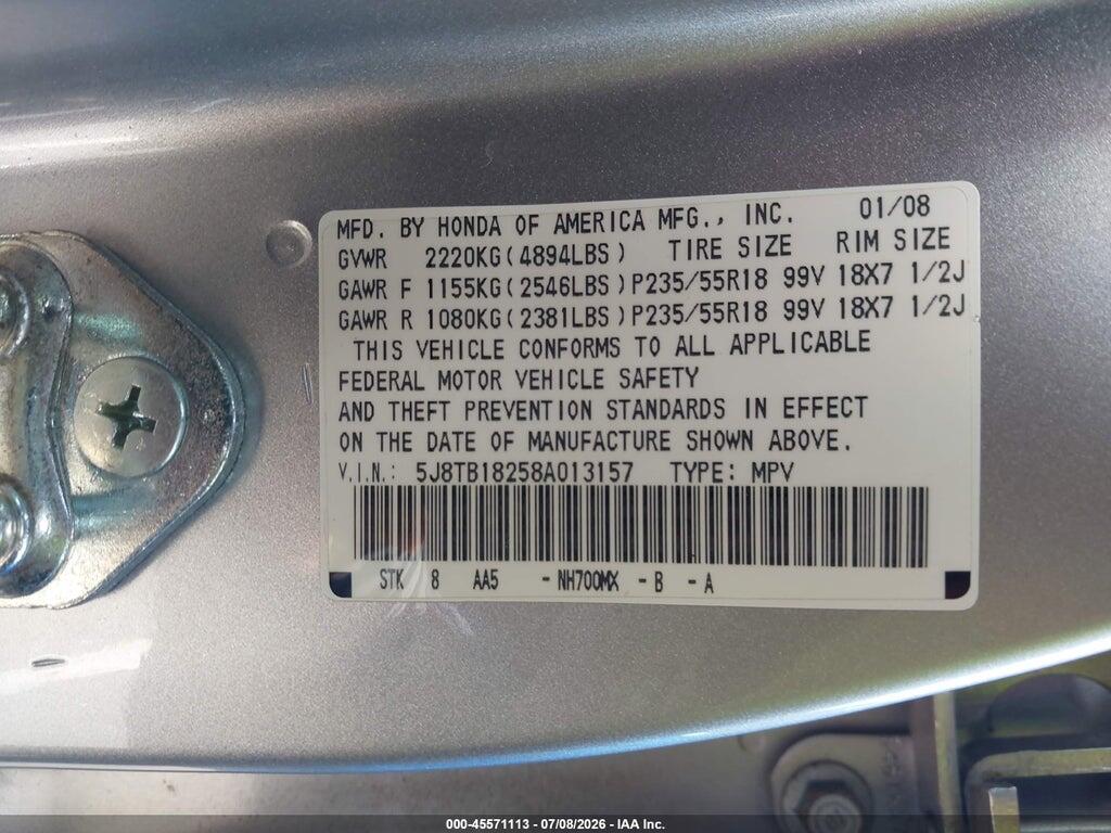 5J8TB18258A013157 2008 ACURA RDX photo no. 9