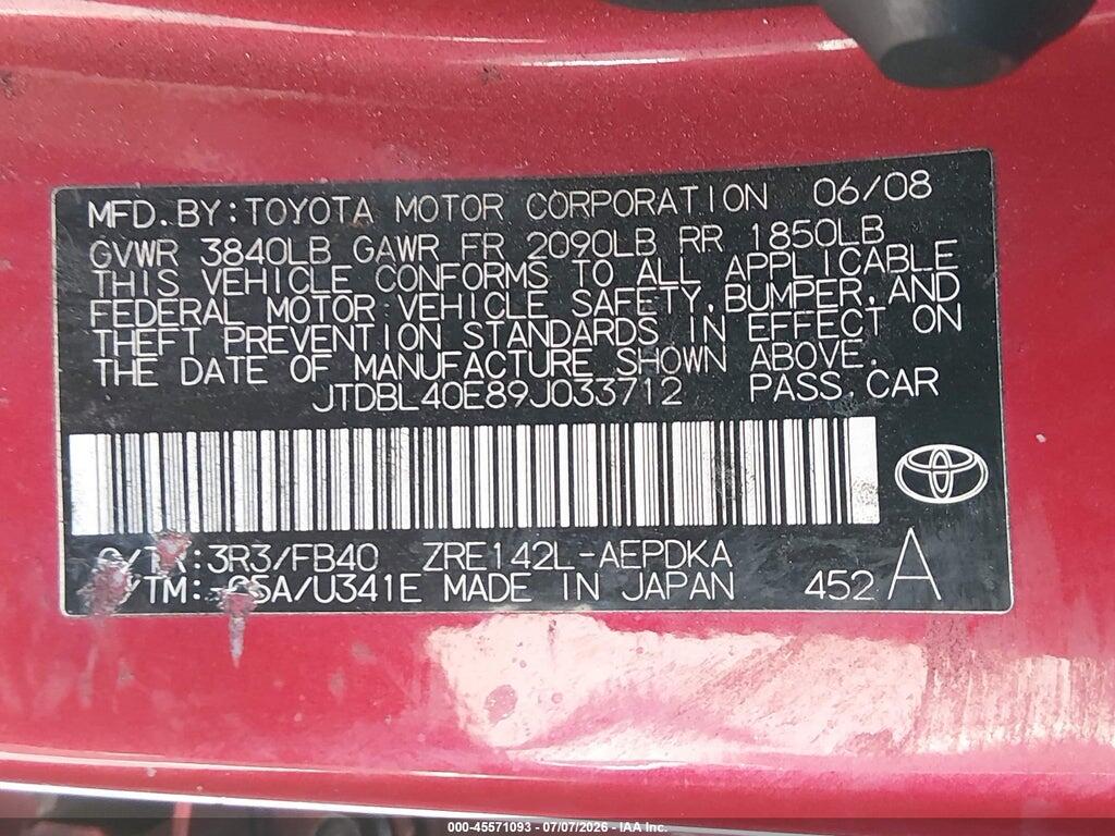 JTDBL40E89J033712 2009 TOYOTA COROLLA photo no. 9