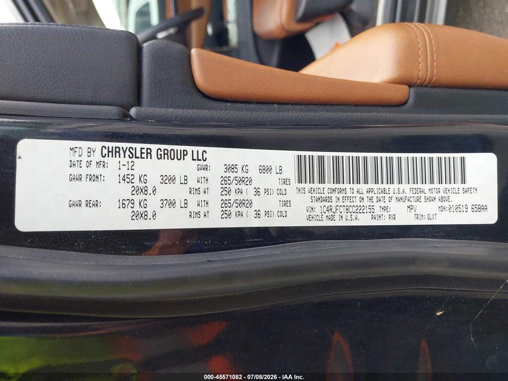 1C4RJFCT8CC222155 2012 JEEP GRAND CHEROKEE photo no. 9