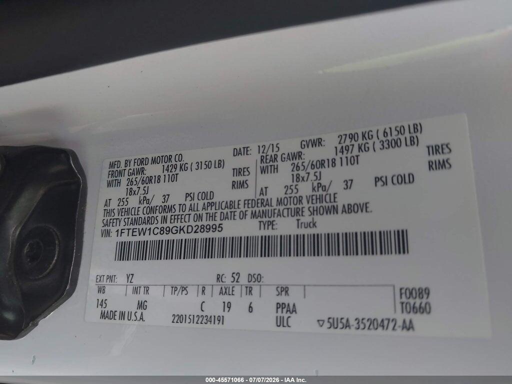 1FTEW1C89GKD28995 2016 FORD F-150 photo no. 9