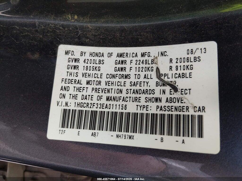 1HGCR2F33EA011156 2014 HONDA ACCORD photo no. 9