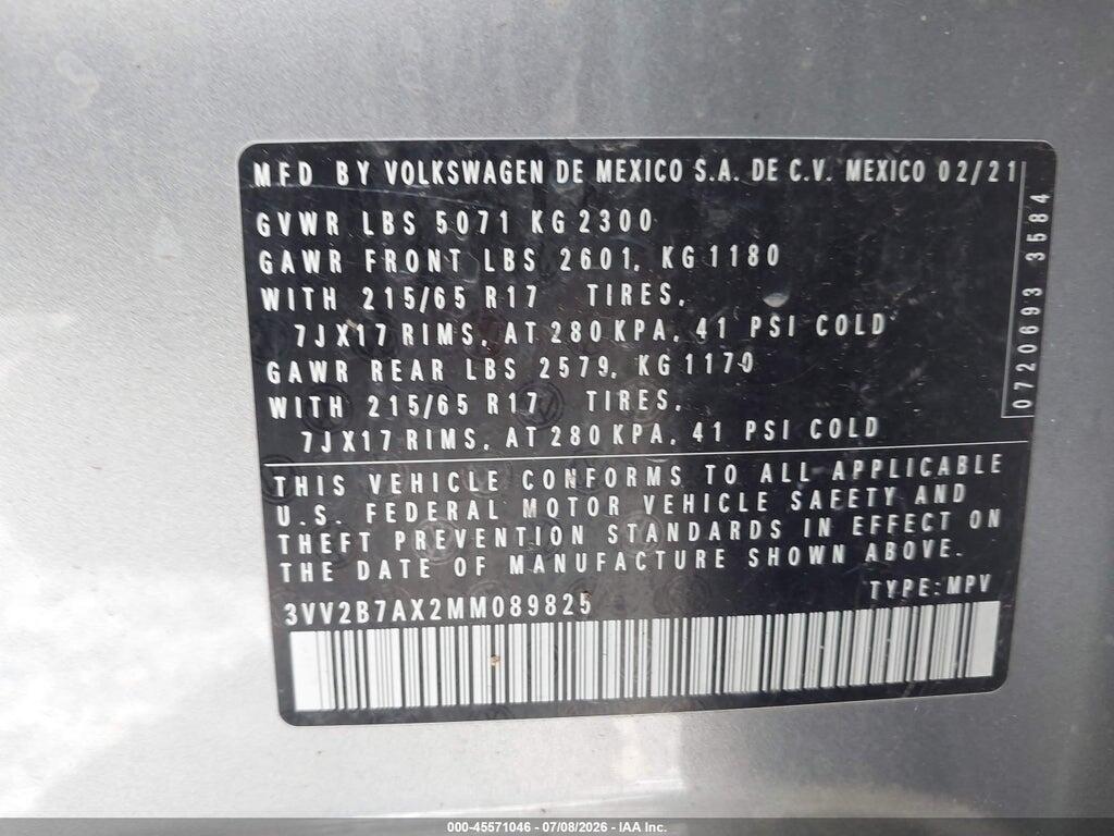 3VV2B7AX2MM089825 2021 VOLKSWAGEN TIGUAN photo no. 9