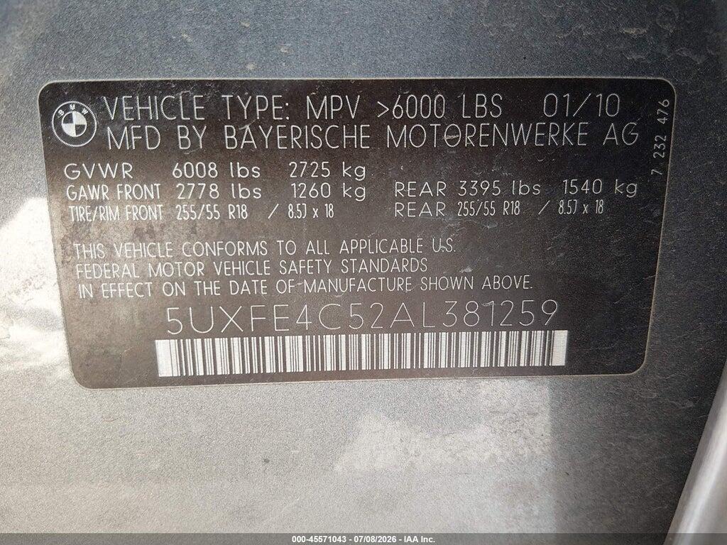 5UXFE4C52AL381259 2010 BMW X5 photo no. 9