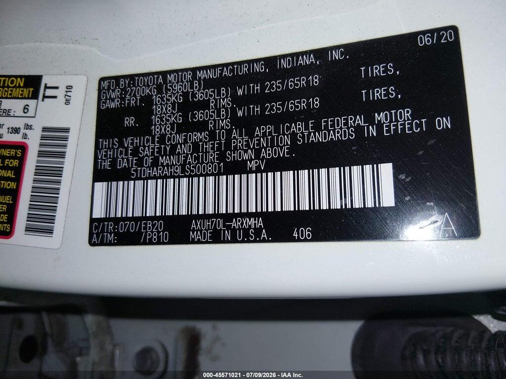 5TDHARAH9LS500801 2020 TOYOTA HIGHLANDER photo no. 9