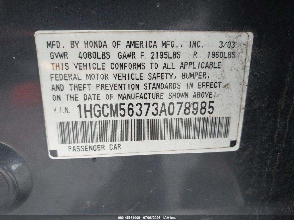 1HGCM56373A078985 2003 HONDA ACCORD SDN photo no. 9
