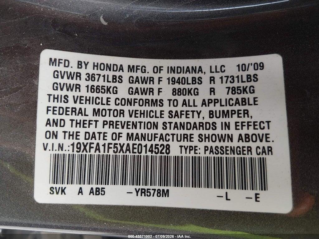 19XFA1F5XAE014528 2010 HONDA CIVIC photo no. 9