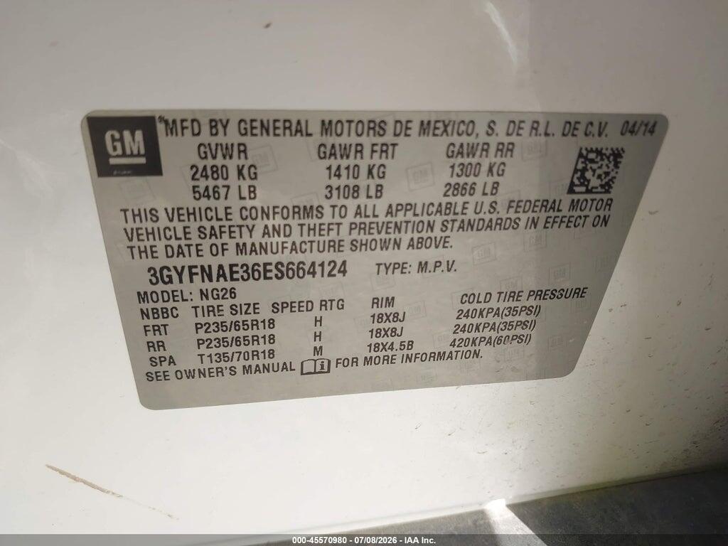 3GYFNAE36ES664124 2014 CADILLAC SRX photo no. 9
