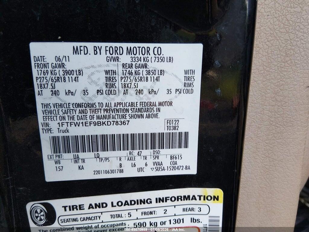 1FTFW1EF9BKD78367 2011 FORD F-150 photo no. 9