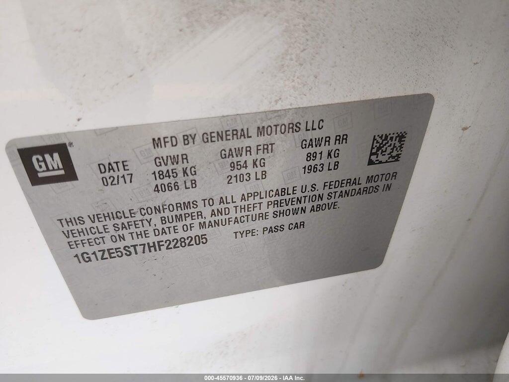 1G1ZE5ST7HF228205 2017 CHEVROLET MALIBU photo no. 9