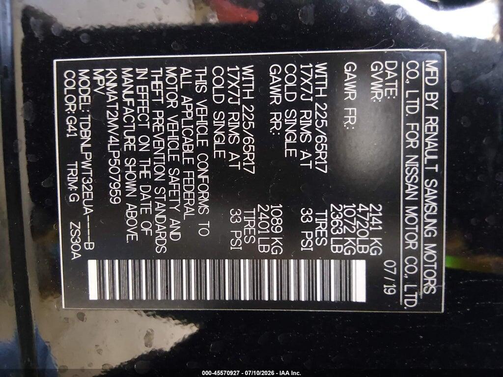 KNMAT2MV4LP507959 2020 NISSAN ROGUE photo no. 9