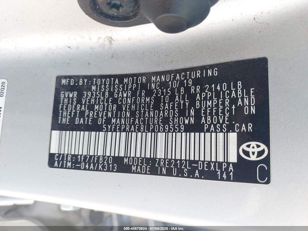 5YFEPRAE8LP069559 2020 TOYOTA COROLLA photo no. 9