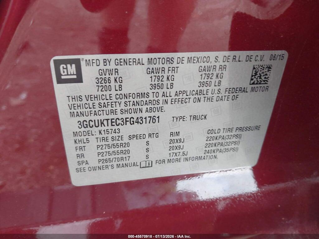 3GCUKTEC3FG431761 2015 CHEVROLET SILVERADO 1500 photo no. 9