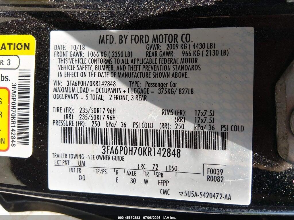 3FA6P0H70KR142848 2019 FORD FUSION photo no. 9