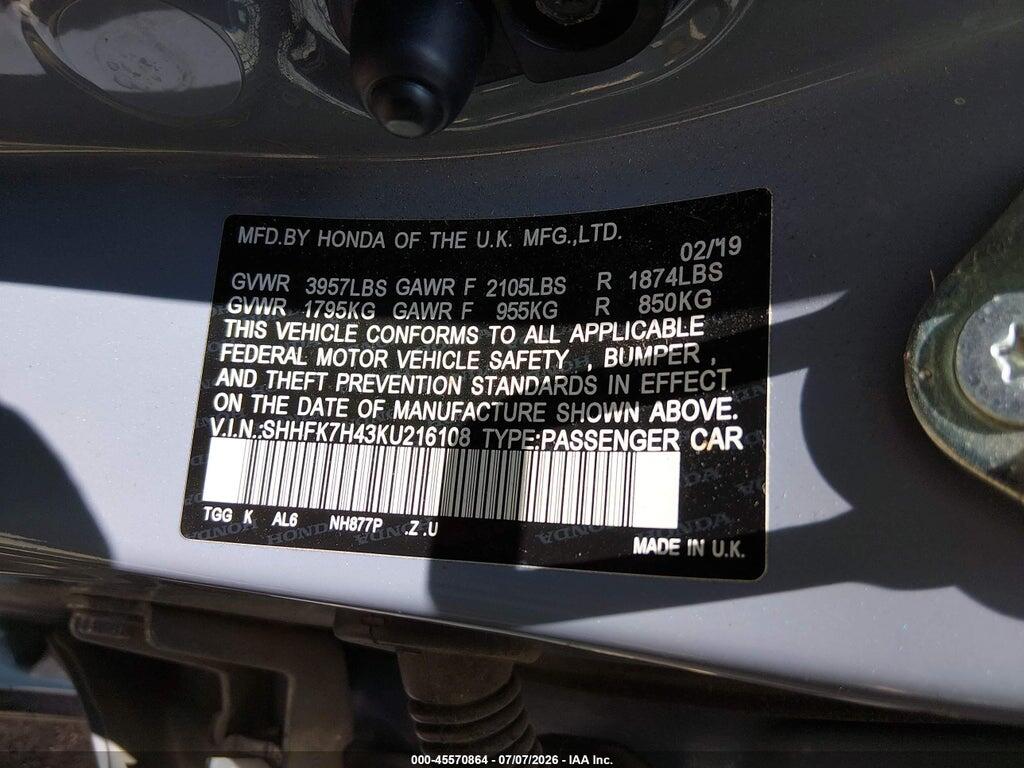 SHHFK7H43KU216108 2019 HONDA CIVIC photo no. 9