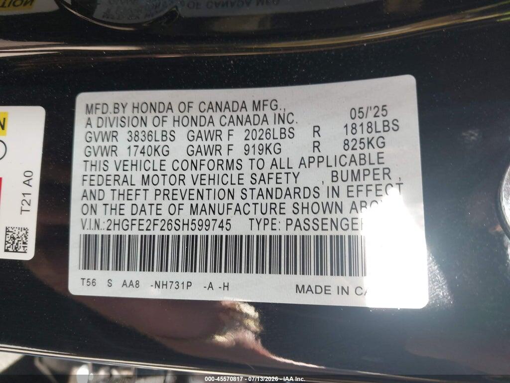 2HGFE2F26SH599745 2025 HONDA CIVIC photo no. 8