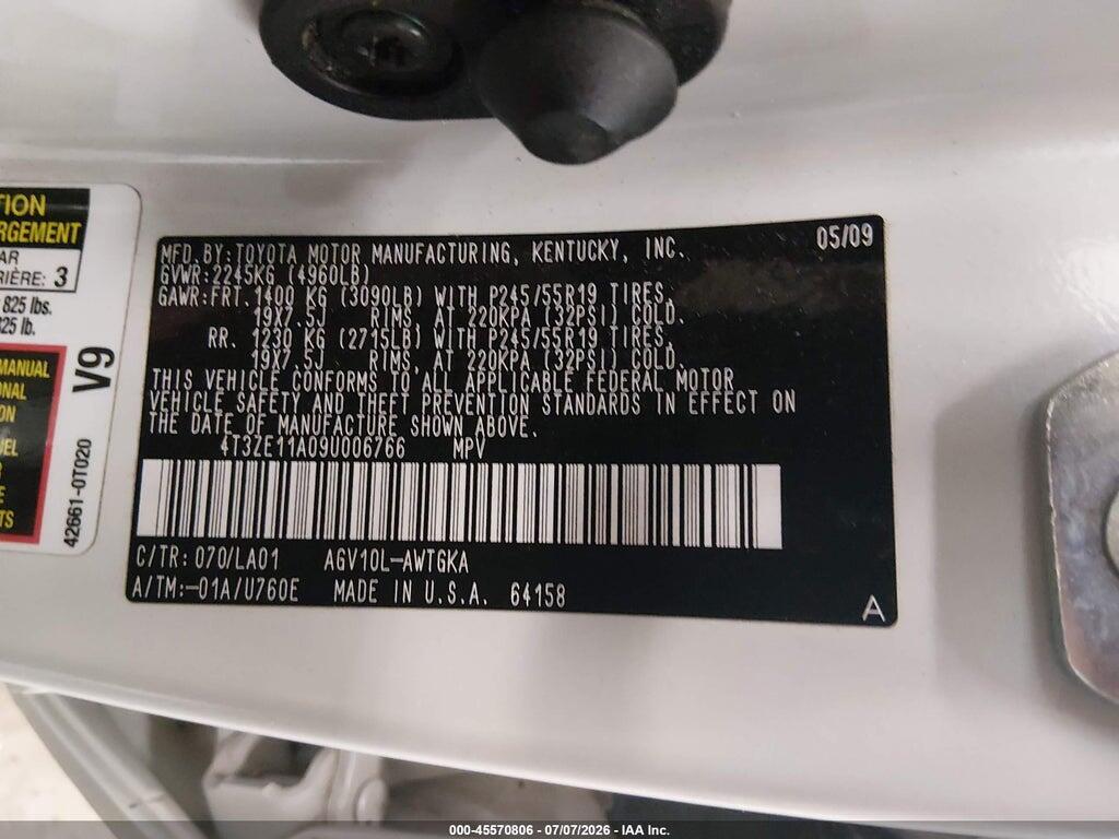 4T3ZE11A09U006766 2009 TOYOTA VENZA photo no. 9
