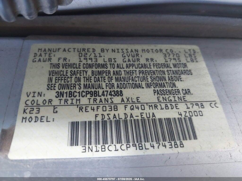 3N1BC1CP9BL474388 2011 NISSAN VERSA photo no. 9