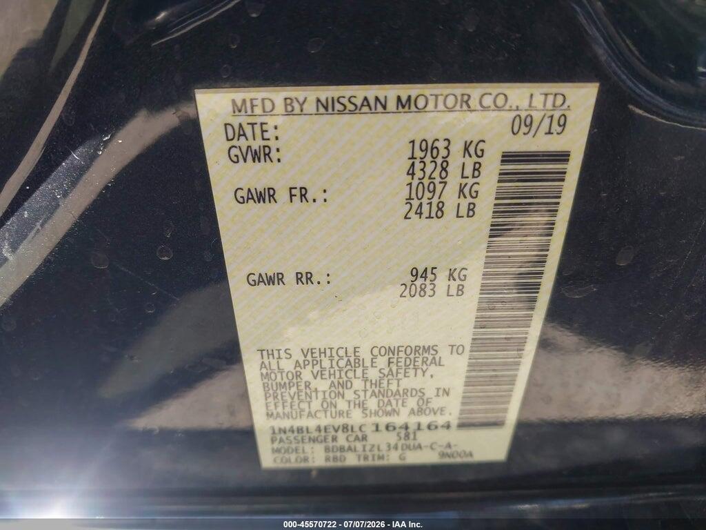 1N4BL4EV8LC164164 2020 NISSAN ALTIMA photo no. 9