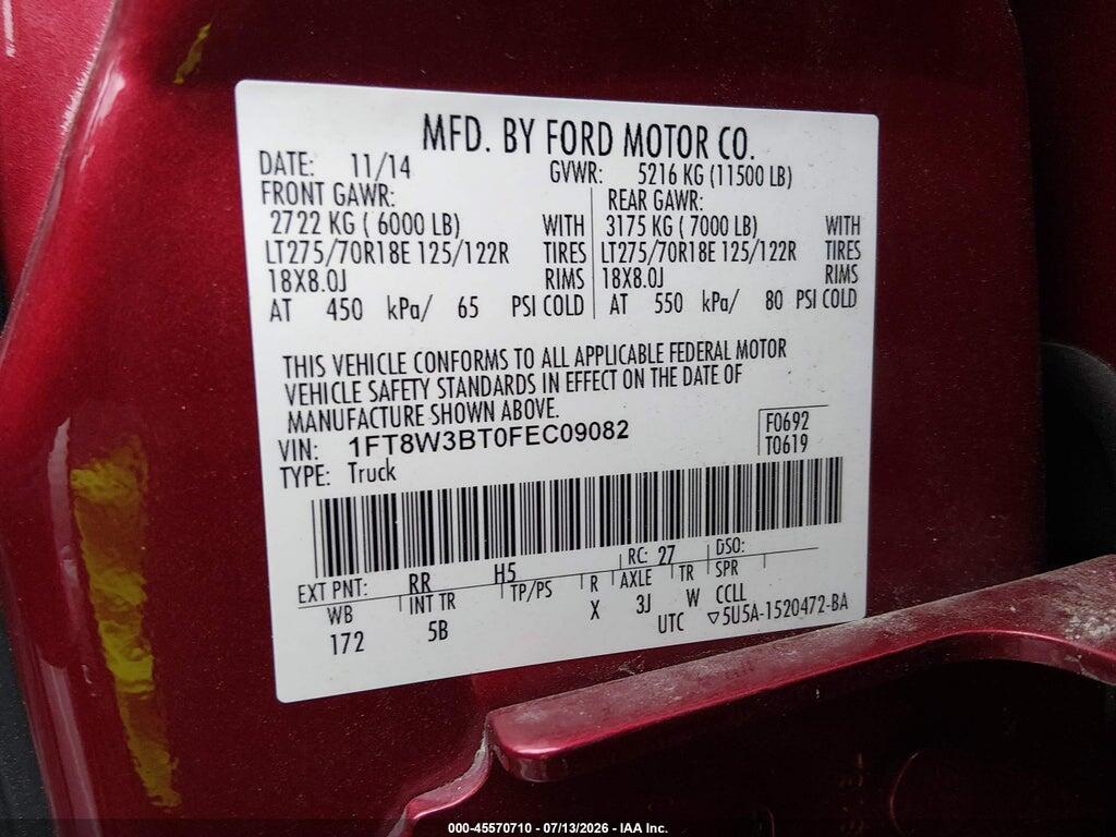 1FT8W3BT0FEC09082 2015 FORD F-350 photo no. 9