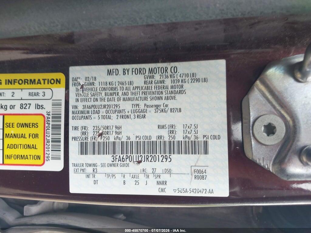3FA6P0LU2JR201295 2018 FORD FUSION HYBRID photo no. 9