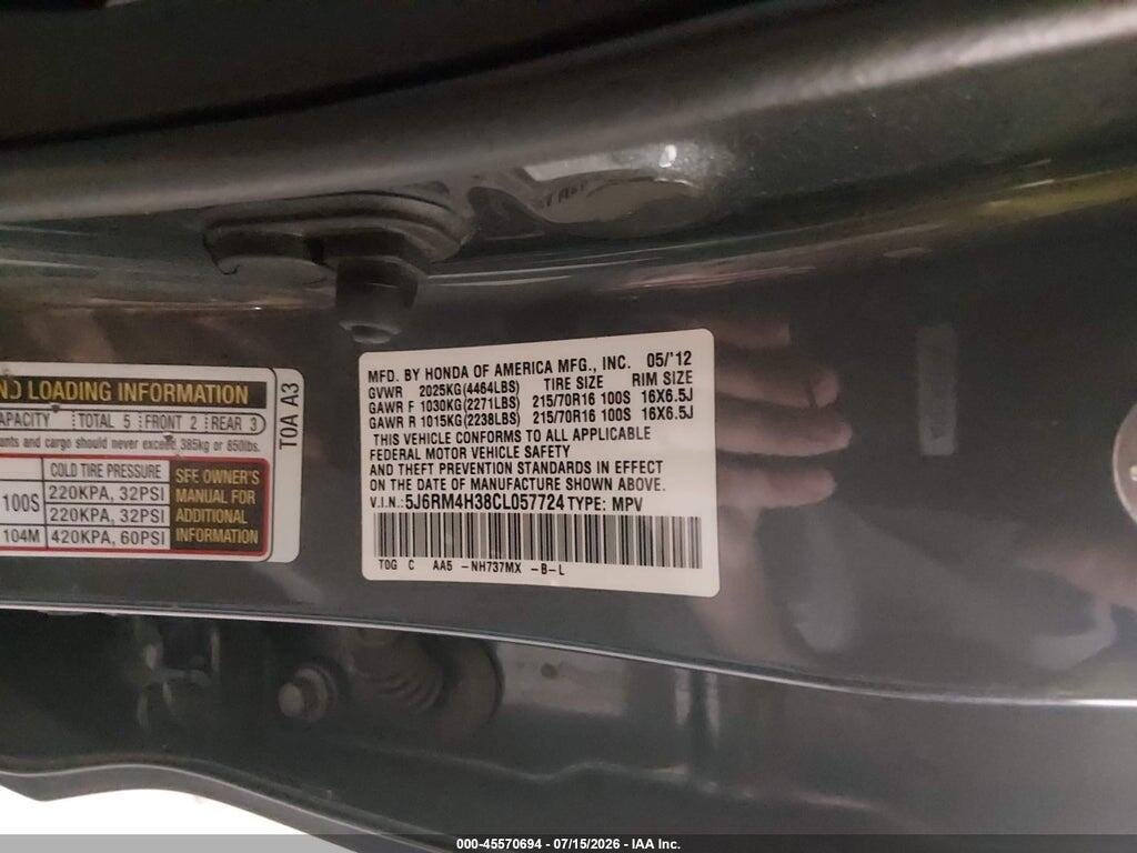 5J6RM4H38CL057724 2012 HONDA CR-V photo no. 9