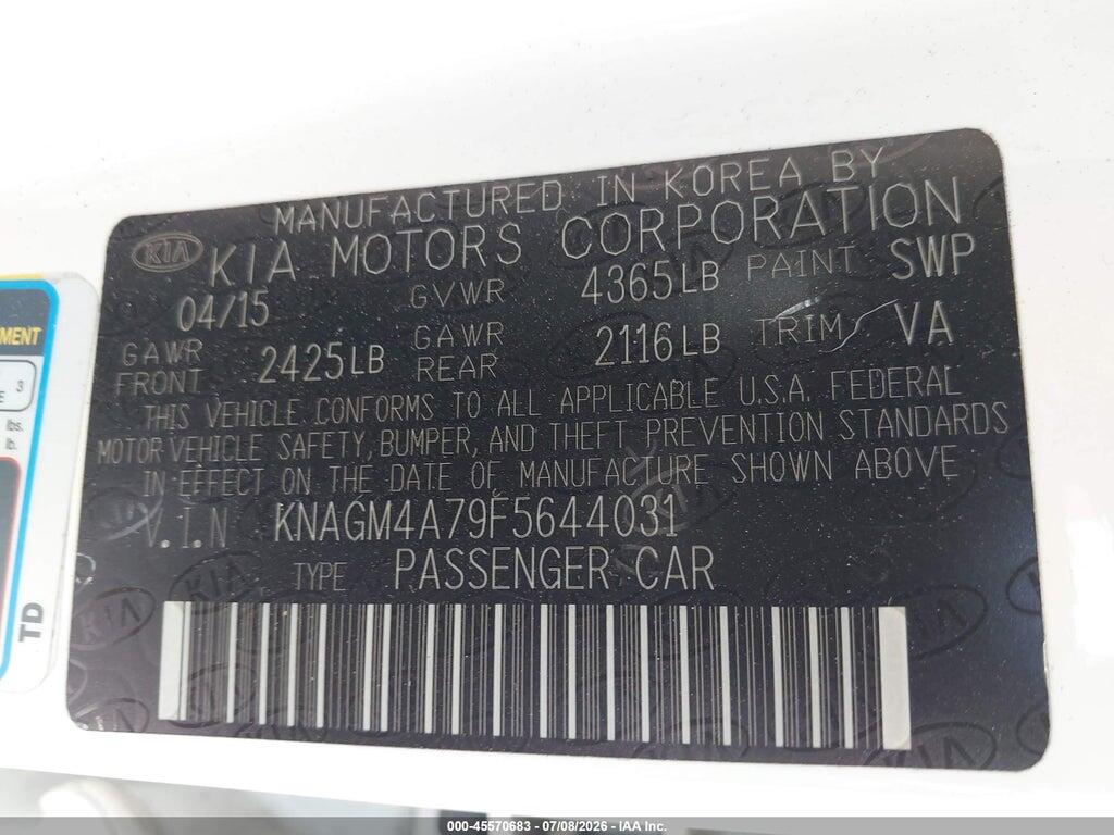 KNAGM4A79F5644031 2015 KIA OPTIMA photo no. 9
