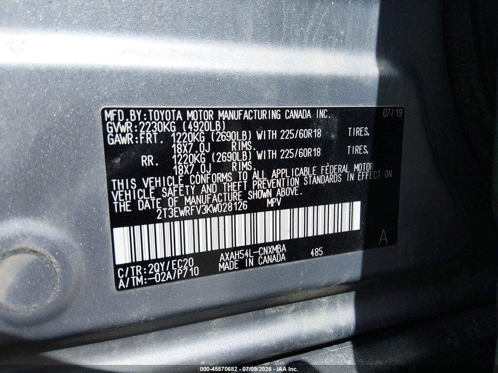 2T3EWRFV3KW028126 2019 TOYOTA RAV4 HYBRID photo no. 9