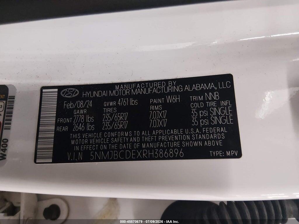5NMJBCDEXRH386896 2024 HYUNDAI TUCSON photo no. 9