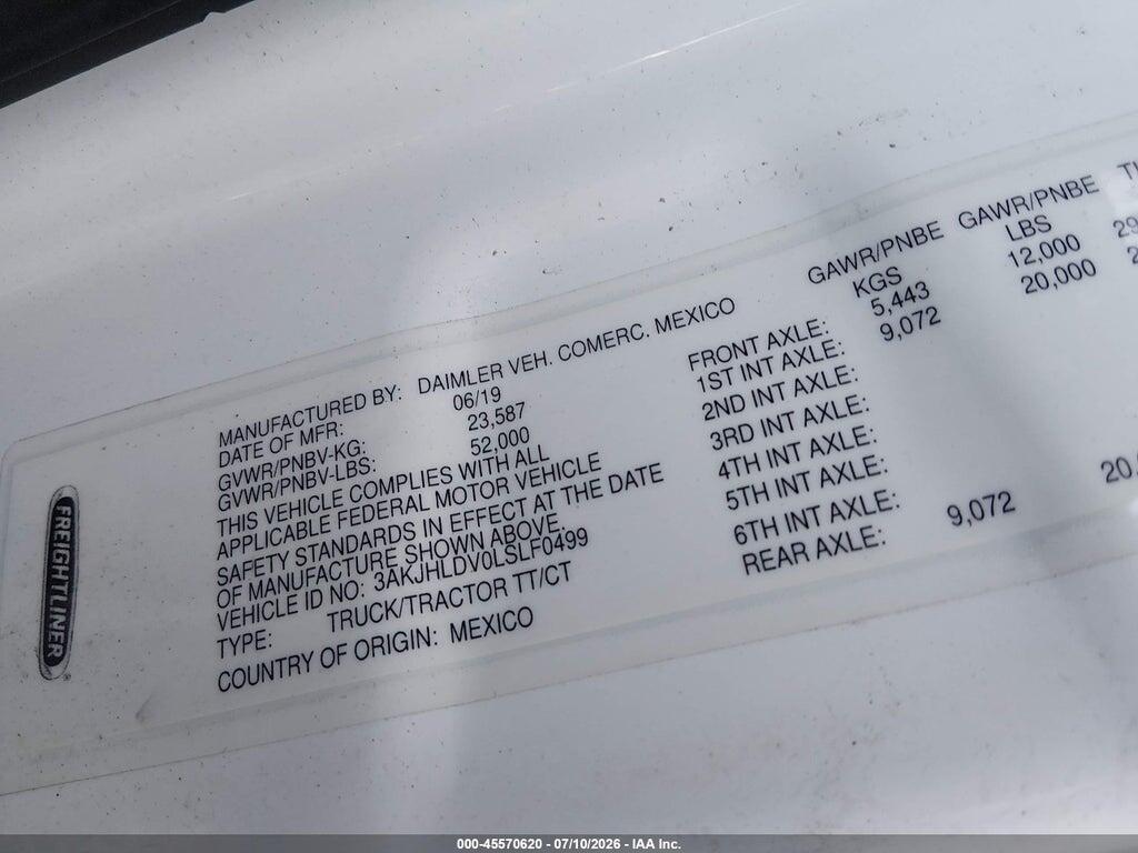 3AKJHLDV0LSLF0499 2020 FREIGHTLINER NEW CASCADIA 126 photo no. 8