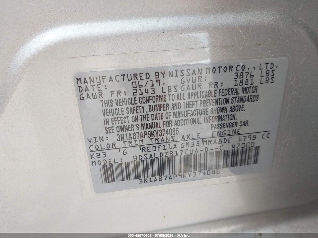 3N1AB7AP9KY374086 2019 NISSAN SENTRA photo no. 9