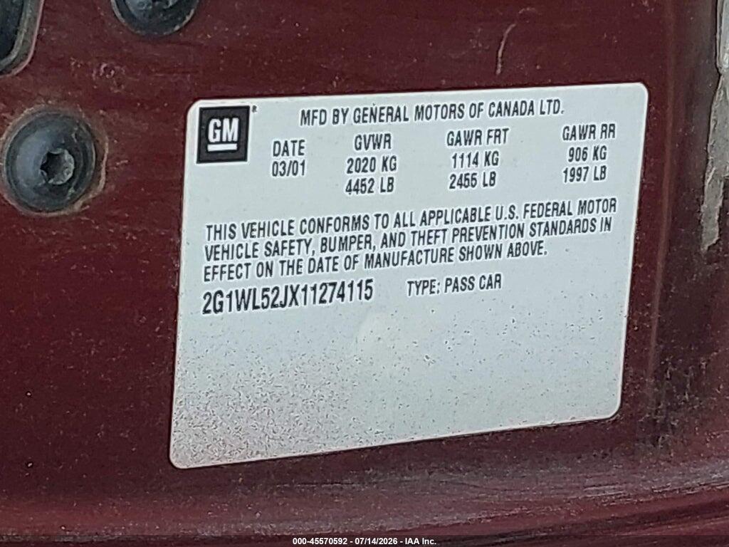 2G1WL52JX11274115 2001 CHEVROLET LUMINA photo no. 9