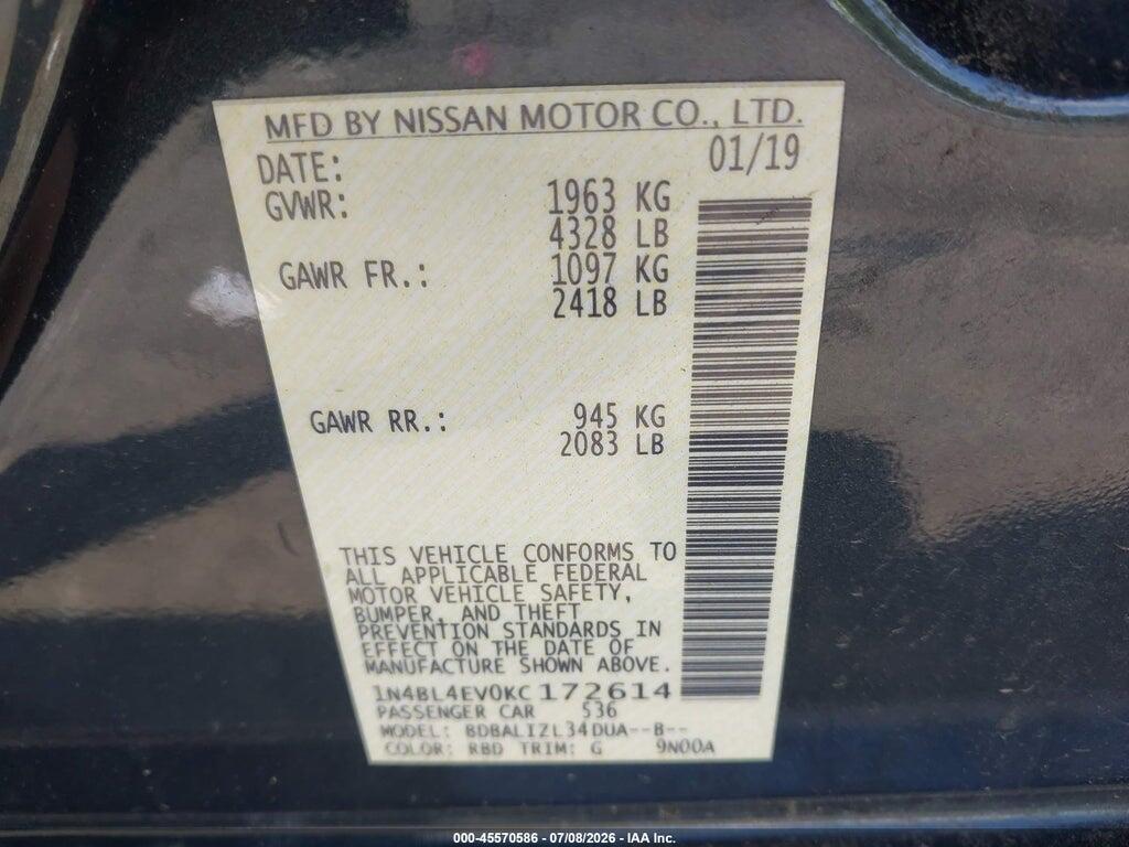 1N4BL4EV0KC172614 2019 NISSAN ALTIMA photo no. 9