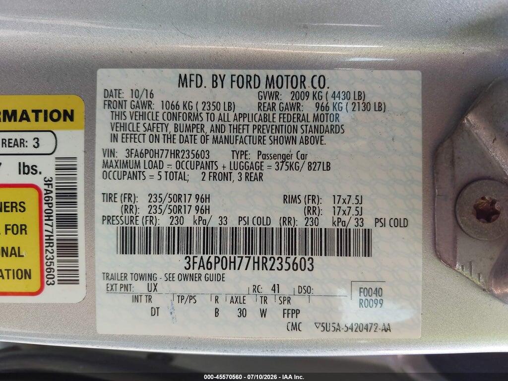 3FA6P0H77HR235603 2017 FORD FUSION photo no. 9