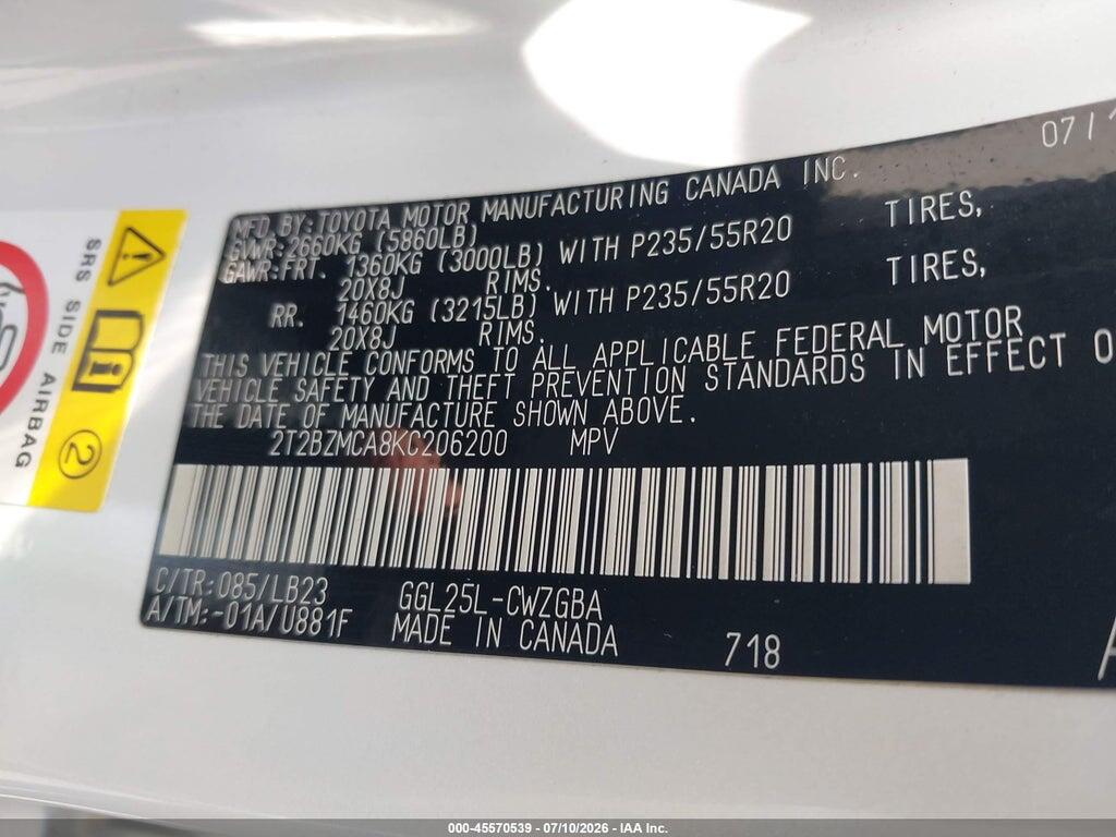 2T2BZMCA8KC206200 2019 LEXUS RX 350 photo no. 9