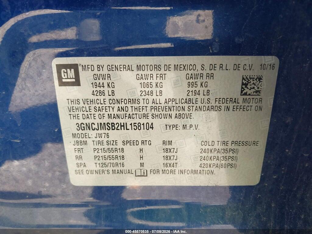 3GNCJMSB2HL158104 2017 CHEVROLET TRAX photo no. 9