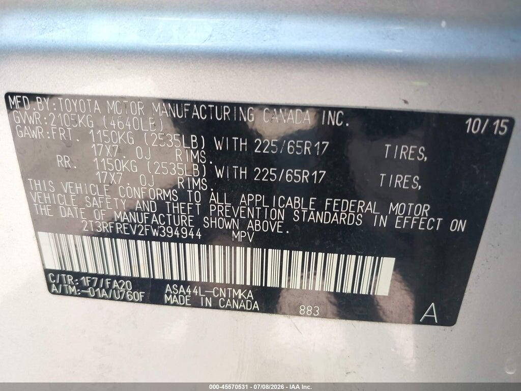 2T3RFREV2FW394944 2015 TOYOTA RAV4 photo no. 9