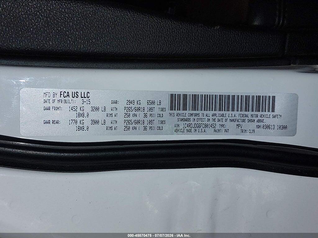 1C4RDJDG6FC801452 2015 DODGE DURANGO photo no. 9