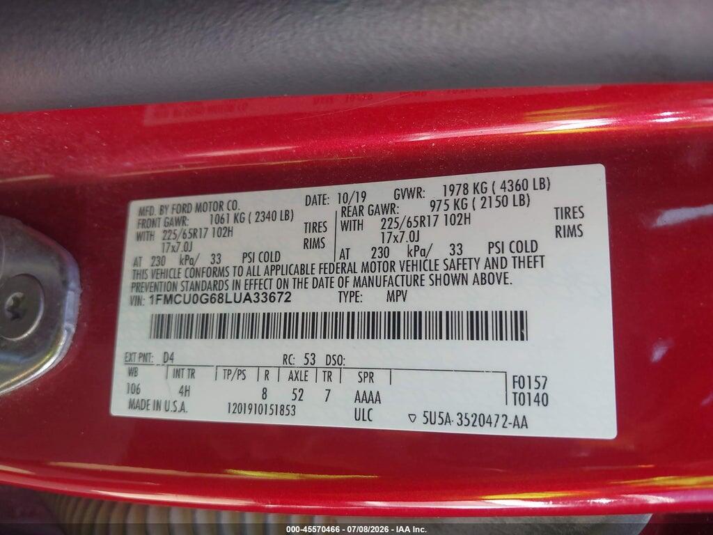 1FMCU0G68LUA33672 2020 FORD ESCAPE photo no. 9