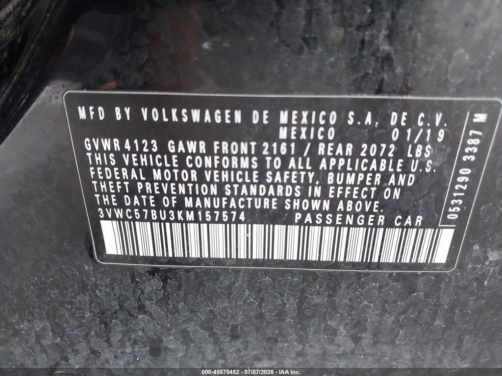 3VWC57BU3KM157574 2019 VOLKSWAGEN JETTA photo no. 9
