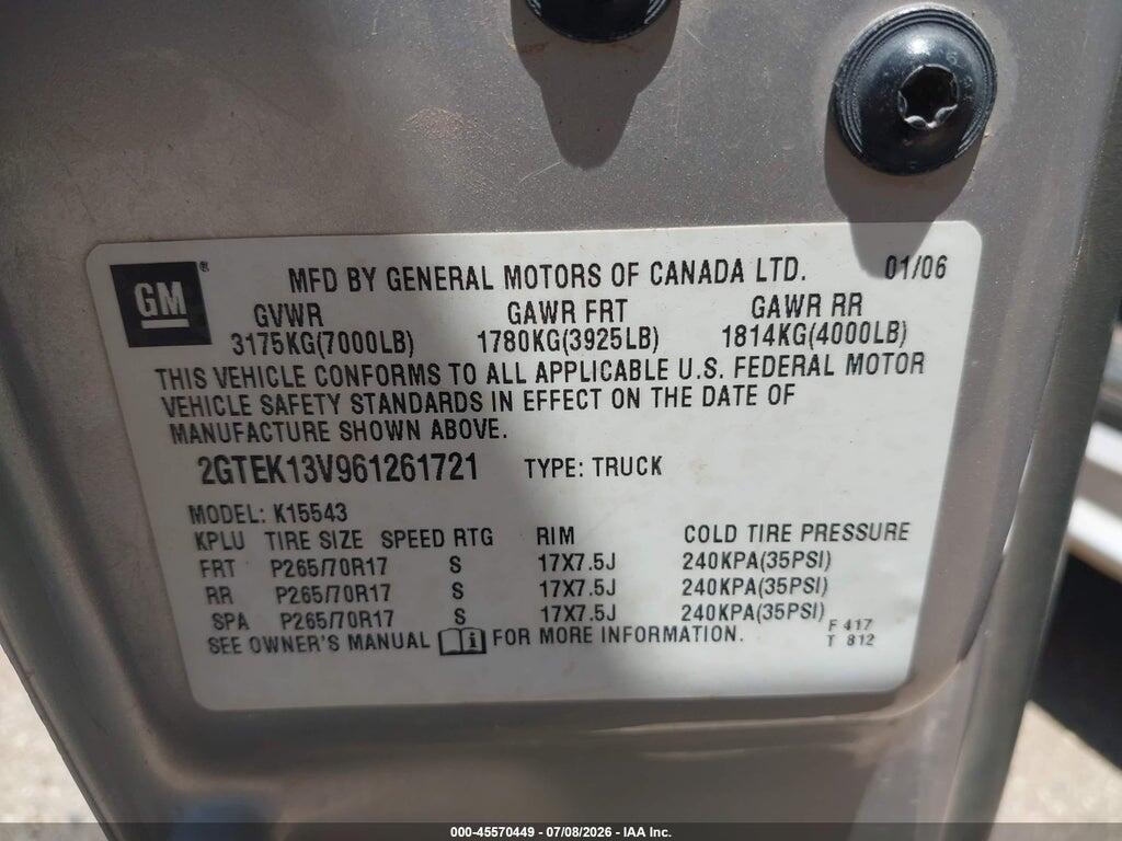 2GTEK13V961261721 2006 GMC SIERRA 1500 photo no. 9