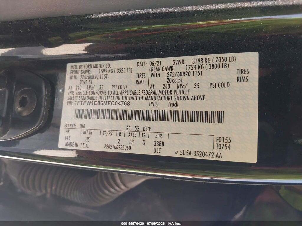 1FTFW1E86MFC04768 2021 FORD F-150 photo no. 9