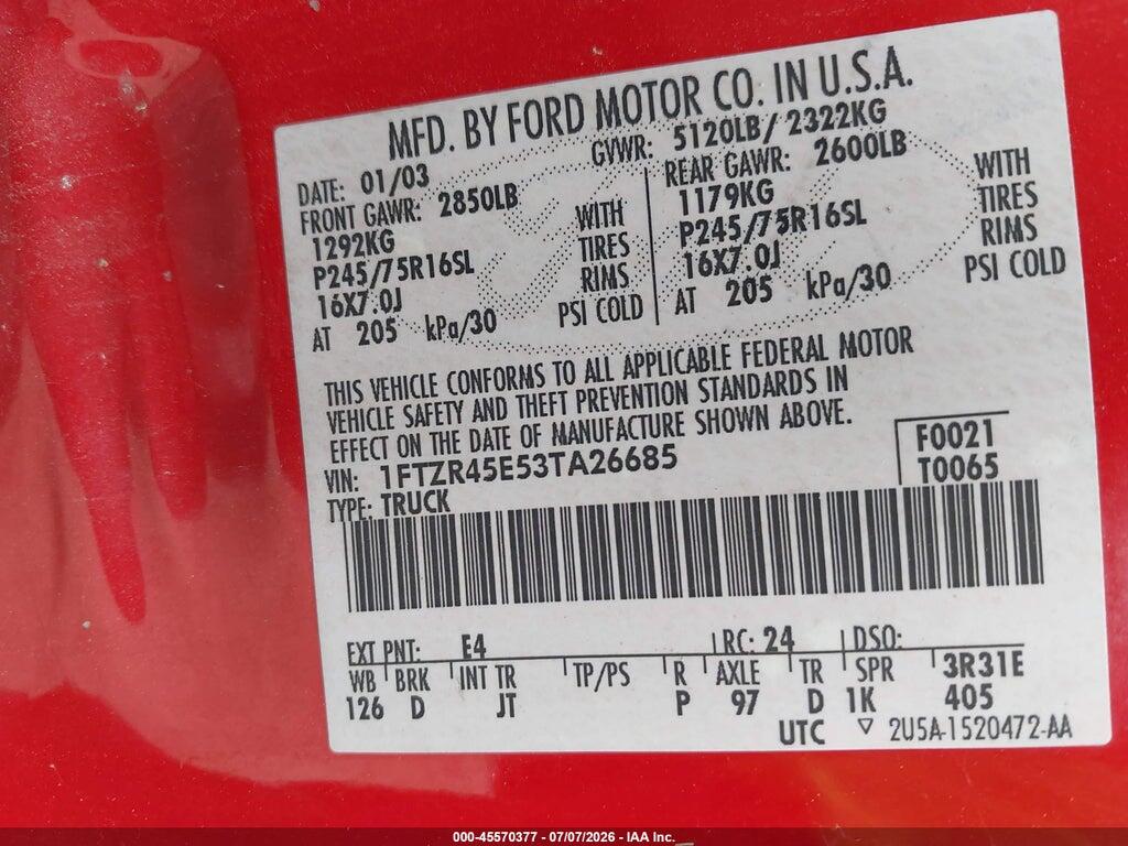 1FTZR45E53TA26685 2003 FORD RANGER photo no. 9